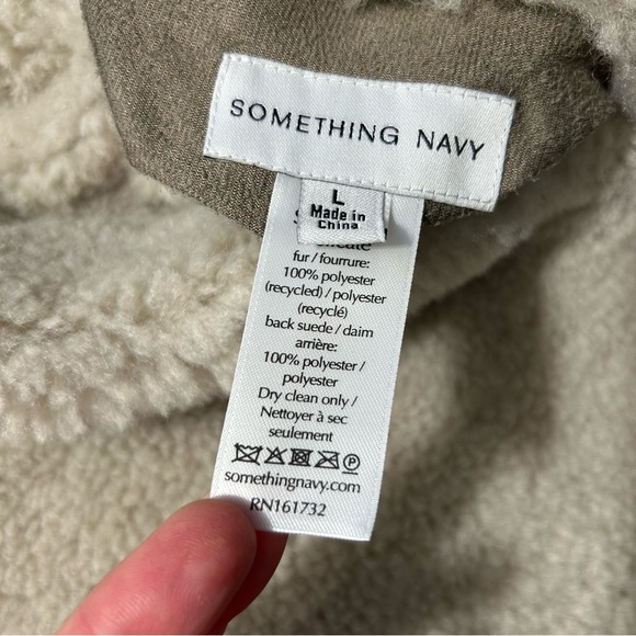 Something Navy Reversible Faux Shearling Coat Sz L Gray - Picture 15 of 15